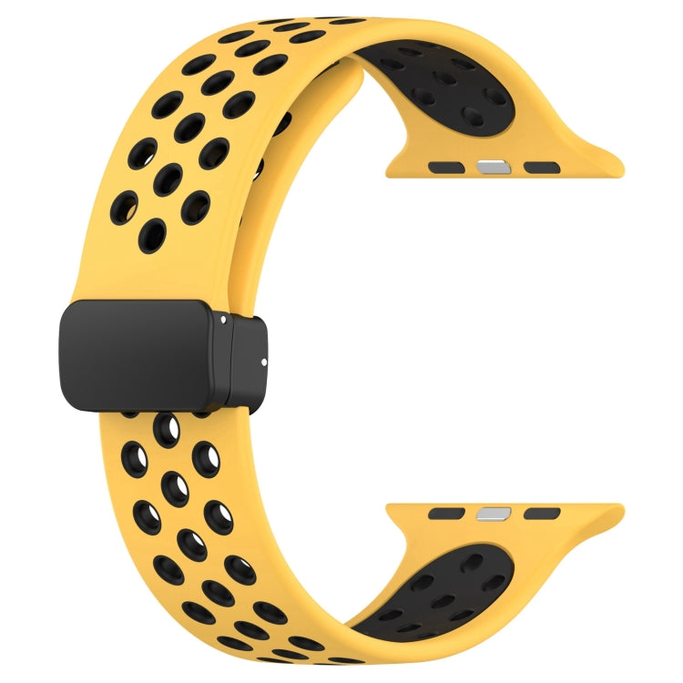 For Apple Watch 8 45mm  Magnetic Buckle Silicone Watch Band(Yellow Black) - Watch Bands by buy2fix | Online Shopping UK | buy2fix