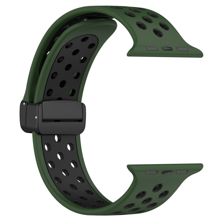 For Apple Watch 8 45mm  Magnetic Buckle Silicone Watch Band(Army Green Black) - Watch Bands by buy2fix | Online Shopping UK | buy2fix