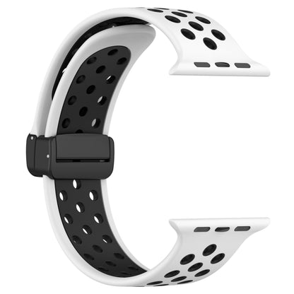 For Apple Watch SE 2022 44mm Magnetic Buckle Silicone Watch Band(White Black) - Watch Bands by buy2fix | Online Shopping UK | buy2fix