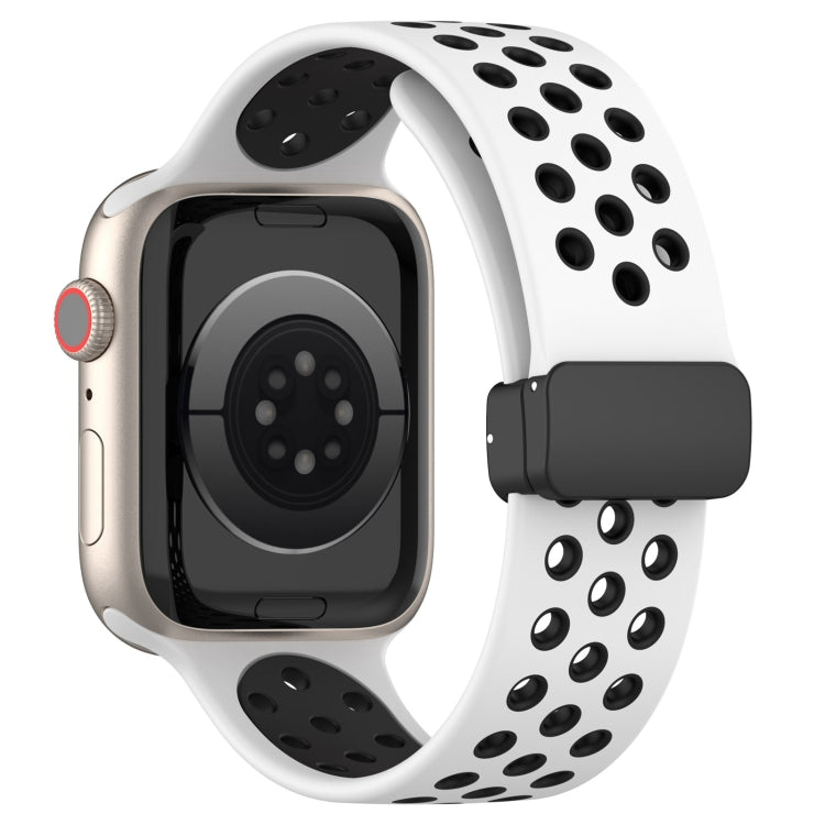 For Apple Watch SE 2022 44mm Magnetic Buckle Silicone Watch Band(White Black) by buy2fix