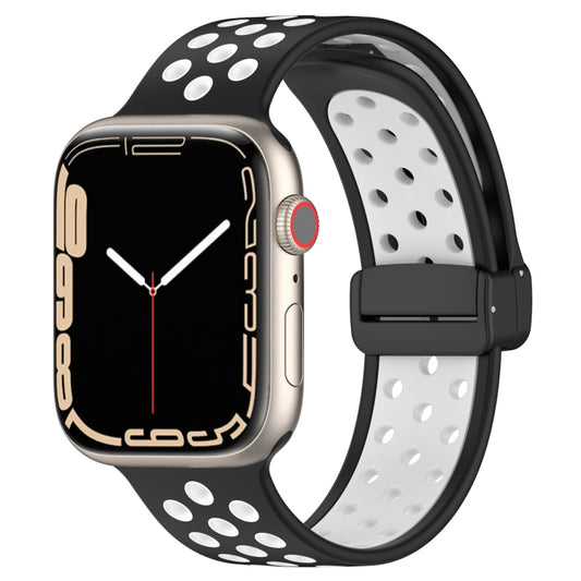 For Apple Watch SE 2022 44mm Magnetic Buckle Silicone Watch Band(Black White) - Watch Bands by buy2fix | Online Shopping UK | buy2fix