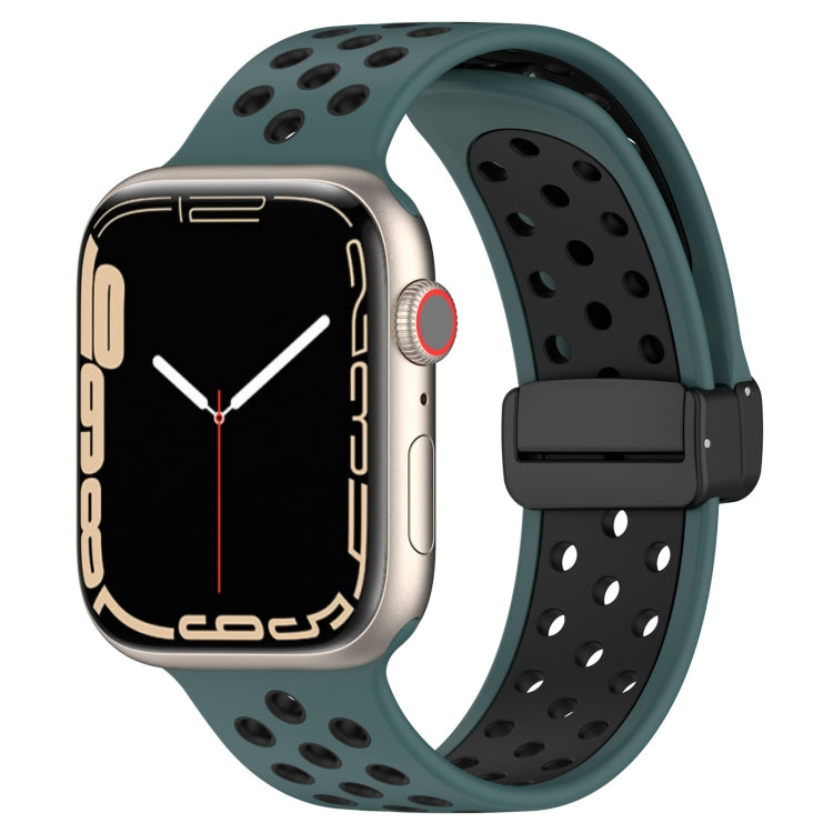 For Apple Watch 7 45mm Magnetic Buckle Silicone Watch Band(Olive Black) by buy2fix