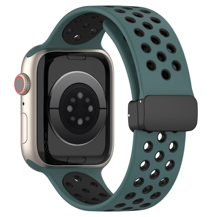 For Apple Watch 7 45mm Magnetic Buckle Silicone Watch Band(Olive Black) by buy2fix