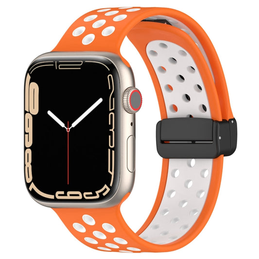 For Apple Watch SE 44mm Magnetic Buckle Silicone Watch Band(Orange White) by buy2fix