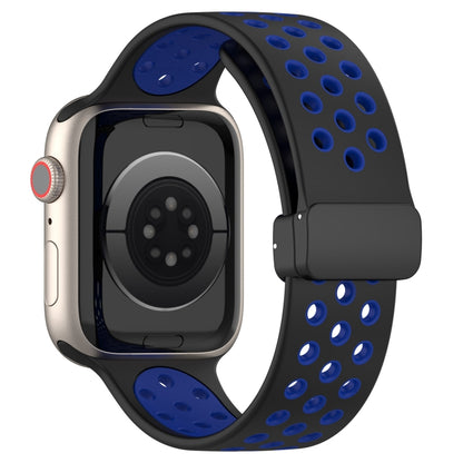 For Apple Watch SE 44mm Magnetic Buckle Silicone Watch Band(Black Blue) - Watch Bands by buy2fix | Online Shopping UK | buy2fix