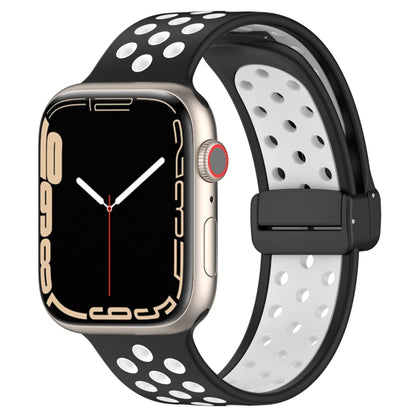 For Apple Watch 5 44mm Magnetic Buckle Silicone Watch Band(Black White) by buy2fix