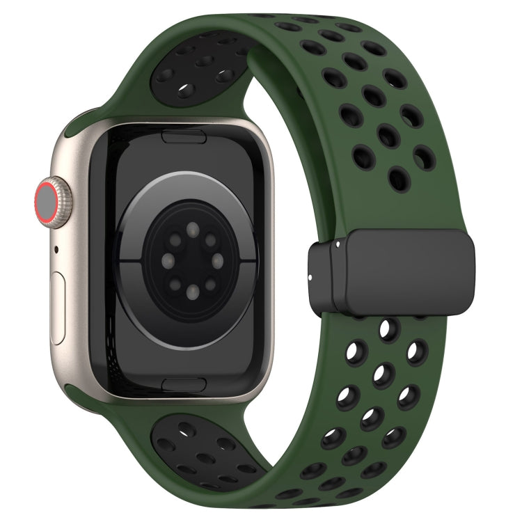 For Apple Watch 5 44mm Magnetic Buckle Silicone Watch Band(Army Green Black) - Watch Bands by buy2fix | Online Shopping UK | buy2fix