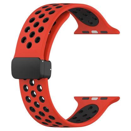 For Apple Watch 4 44mm Magnetic Buckle Silicone Watch Band(Red Black) - Watch Bands by buy2fix | Online Shopping UK | buy2fix