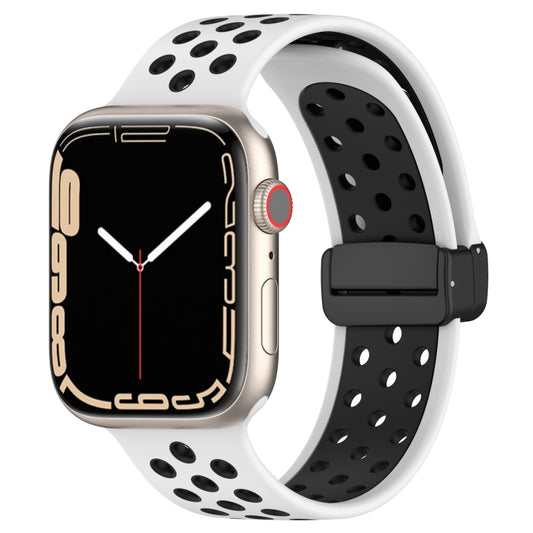 For Apple Watch 3 38mm Magnetic Buckle Silicone Watch Band(White Black) by buy2fix