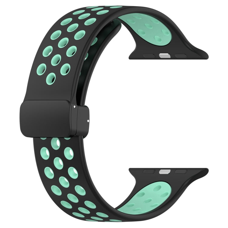 For Apple Watch 3 38mm Magnetic Buckle Silicone Watch Band(Black Cyan) by buy2fix