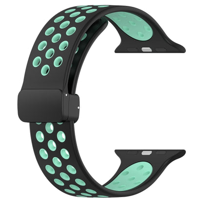 For Apple Watch 3 38mm Magnetic Buckle Silicone Watch Band(Black Cyan) by buy2fix
