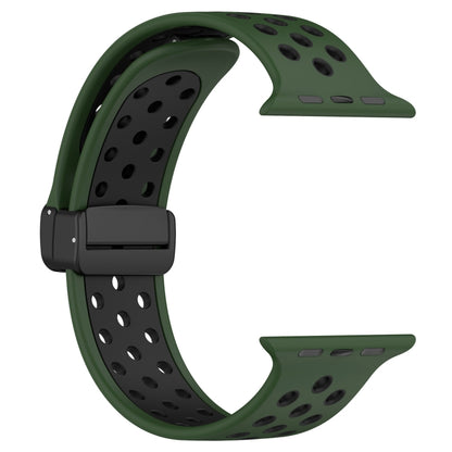 For Apple Watch 3 38mm Magnetic Buckle Silicone Watch Band(Army Green Black) by buy2fix