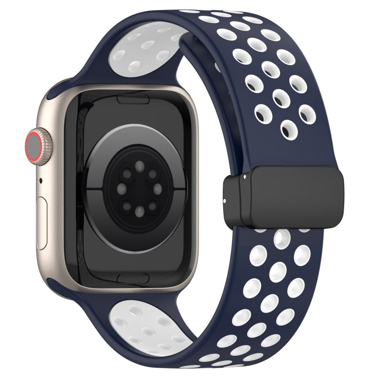For Apple Watch 3 42mm Magnetic Buckle Silicone Watch Band(Navy White) by buy2fix