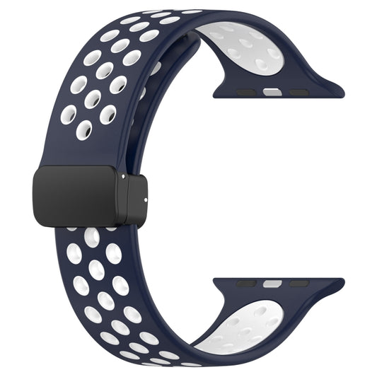 For Apple Watch 2 42mm Magnetic Buckle Silicone Watch Band(Navy White) by buy2fix