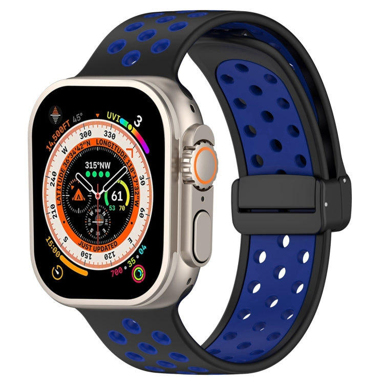 For Apple Watch SE 2023 44mm Magnetic Buckle Silicone Watch Band(Black Blue) by buy2fix