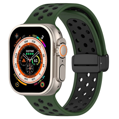 For Apple Watch SE 2023 44mm Magnetic Buckle Silicone Watch Band(Army Green Black) by buy2fix
