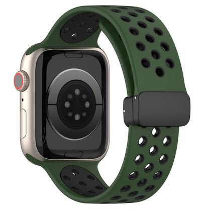 For Apple Watch SE 2023 40mm Magnetic Buckle Silicone Watch Band(Army Green Black) by buy2fix