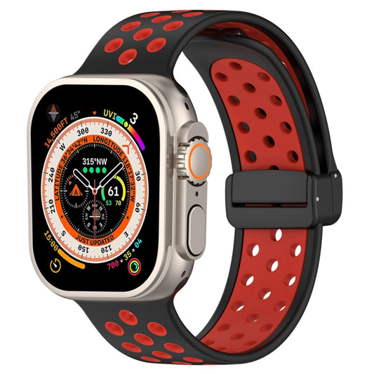 For Apple Watch Ultra 2 49mm Magnetic Buckle Silicone Watch Band(Black Red) by buy2fix