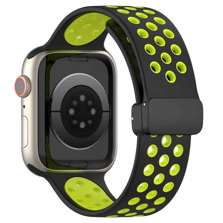 For Apple Watch Ultra 2 49mm Magnetic Buckle Silicone Watch Band(Black Limes) by buy2fix