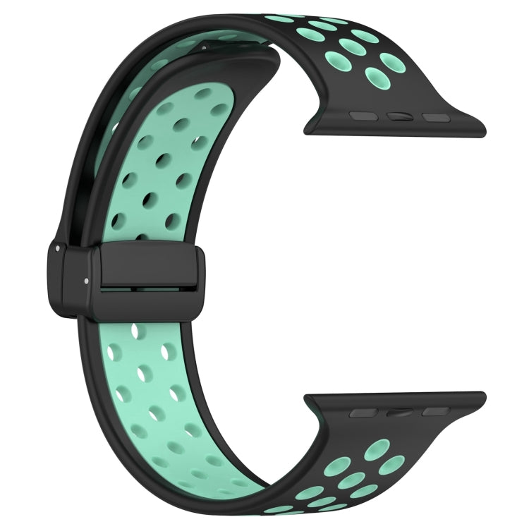 For Apple Watch Ultra 2 49mm Magnetic Buckle Silicone Watch Band(Black Cyan) by buy2fix