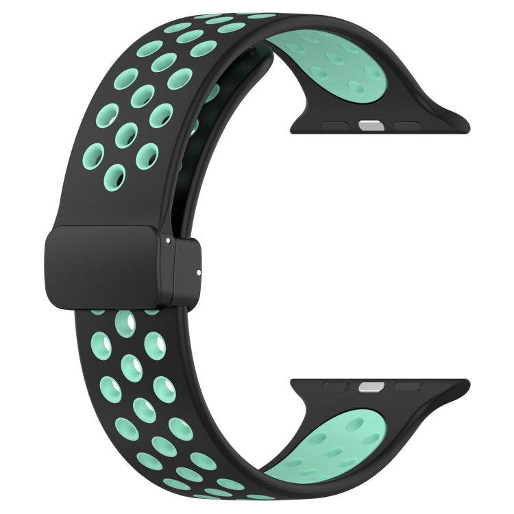 For Apple Watch Series 9 45mm Magnetic Buckle Silicone Watch Band(Black Cyan) by buy2fix