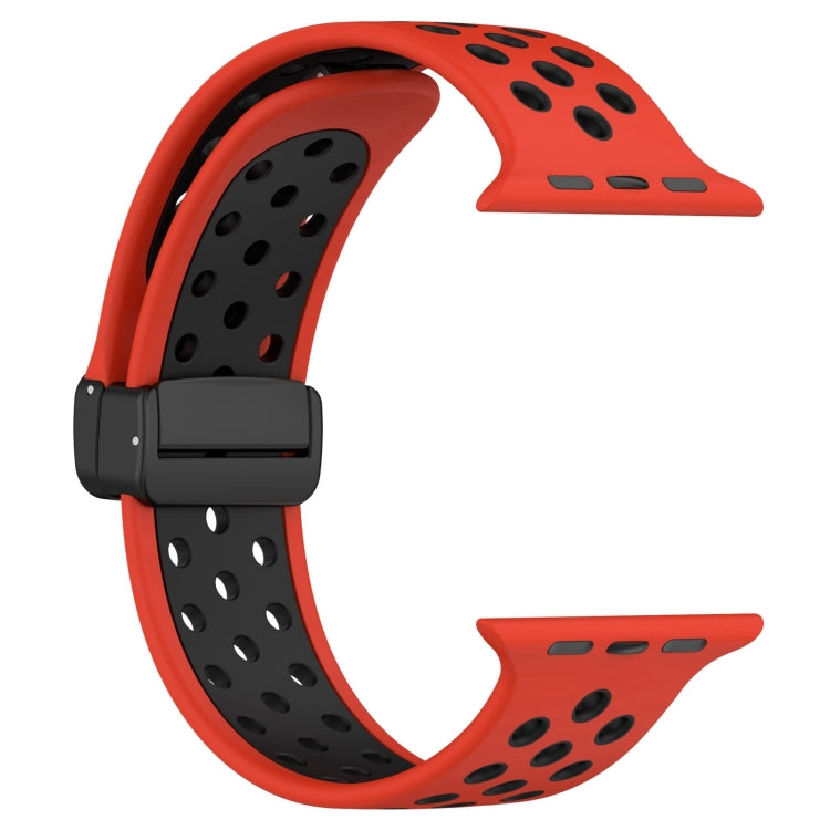 For Apple Watch Series 9 45mm Magnetic Buckle Silicone Watch Band(Red Black) by buy2fix