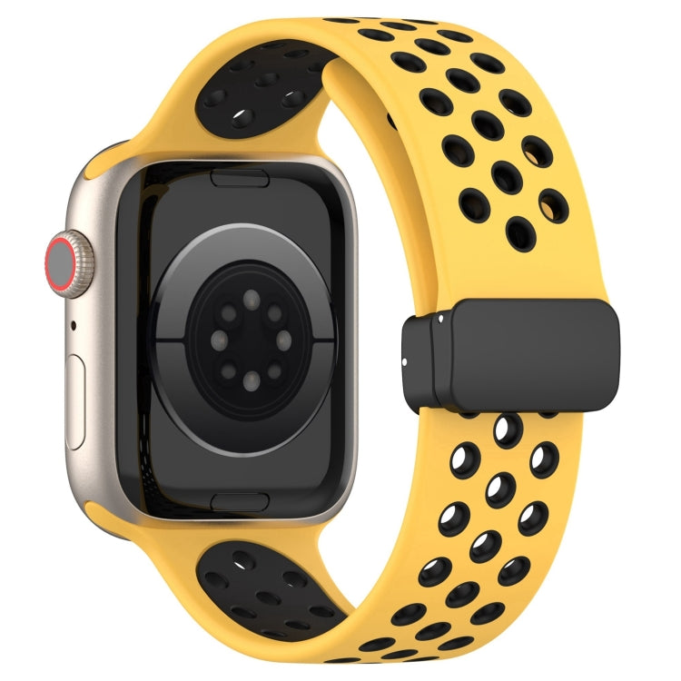 For Apple Watch Series 9 45mm Magnetic Buckle Silicone Watch Band(Yellow Black) by buy2fix
