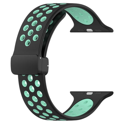For Apple Watch Series 9 41mm Magnetic Buckle Silicone Watch Band(Black Cyan) by buy2fix