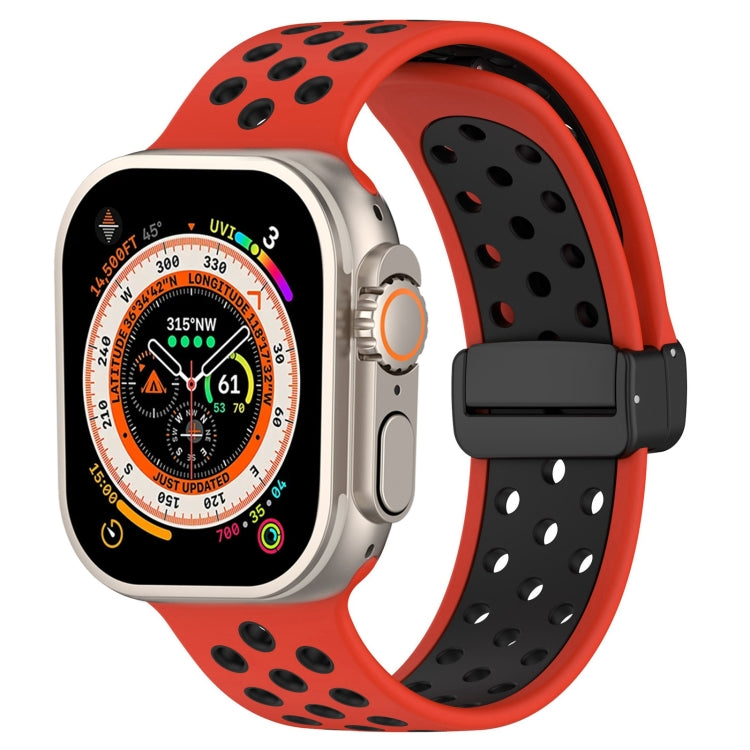 For Apple Watch Series 9 41mm Magnetic Buckle Silicone Watch Band(Red Black) - Watch Bands by buy2fix | Online Shopping UK | buy2fix