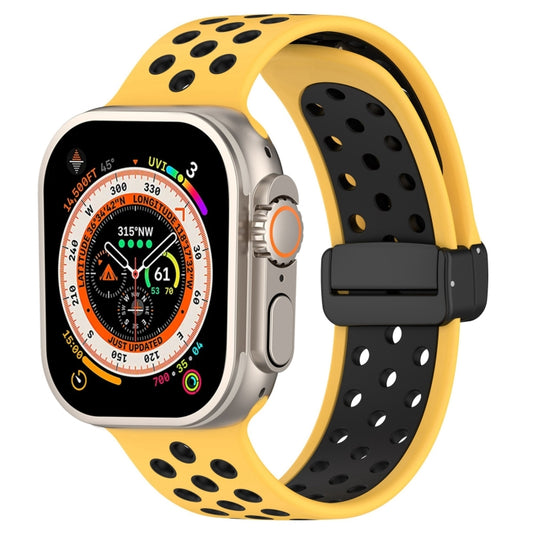 For Apple Watch Series 9 41mm Magnetic Buckle Silicone Watch Band(Yellow Black) by buy2fix
