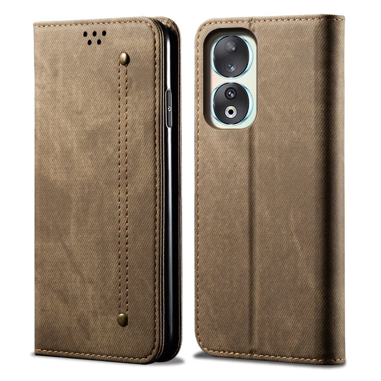 For Honor 90 Denim Texture Flip Leather Phone Case(Khaki) - Honor Cases by buy2fix | Online Shopping UK | buy2fix