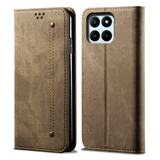 For Honor X6A Denim Texture Flip Leather Phone Case(Khaki) - Honor Cases by buy2fix | Online Shopping UK | buy2fix