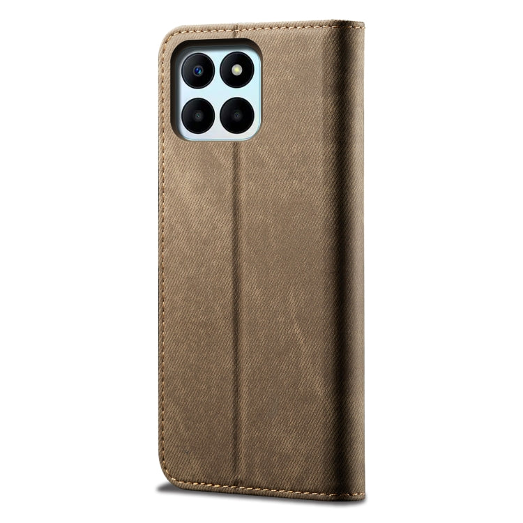 For Honor X8 5G / X6 4G Foreign Denim Texture Flip Leather Phone Case(Khaki) - Honor Cases by buy2fix | Online Shopping UK | buy2fix