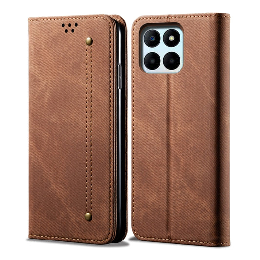 For Honor X8b 4G Global Denim Texture Flip Leather Phone Case(Brown) - Honor Cases by buy2fix | Online Shopping UK | buy2fix