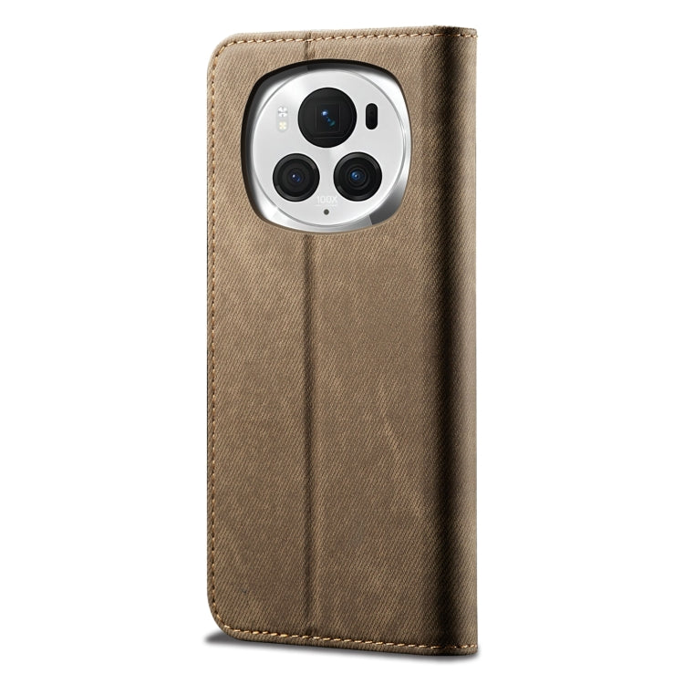 For Honor Magic6 Denim Texture Flip Leather Phone Case(Khaki) - Honor Cases by buy2fix | Online Shopping UK | buy2fix