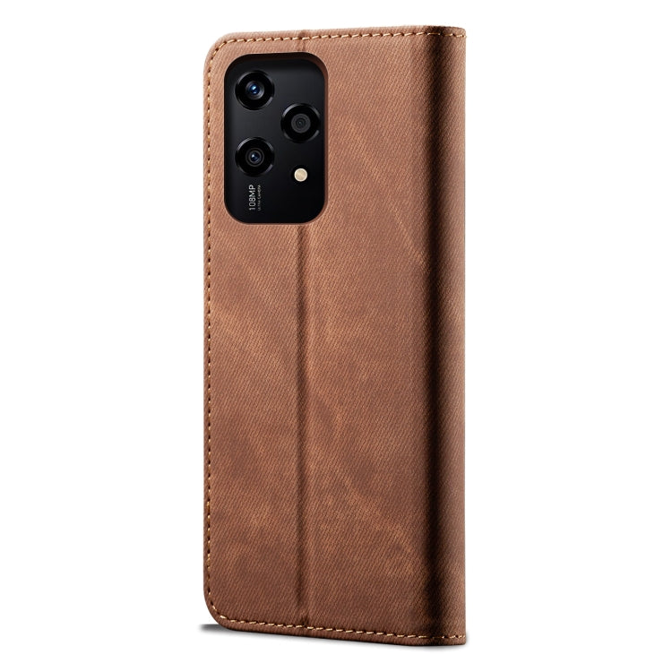 For Honor 200 Lite Global Denim Texture Flip Leather Phone Case(Brown) - Honor Cases by buy2fix | Online Shopping UK | buy2fix