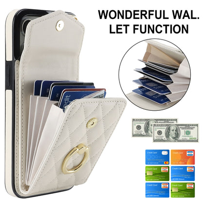 For iPhone 14 Pro Rhombic Texture Card Bag Phone Case with Long Lanyard(White) - iPhone 14 Pro Cases by buy2fix | Online Shopping UK | buy2fix