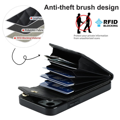 For iPhone 13 Rhombic Texture Card Bag Phone Case with Long Lanyard(Black) - iPhone 13 Cases by buy2fix | Online Shopping UK | buy2fix
