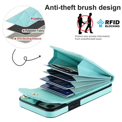 For iPhone 13 Rhombic Texture Card Bag Phone Case with Long Lanyard(Mint Green) - iPhone 13 Cases by buy2fix | Online Shopping UK | buy2fix