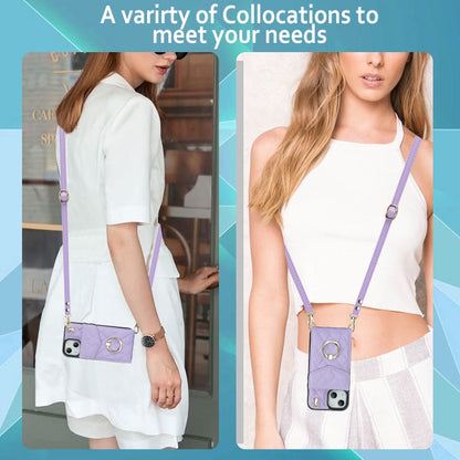 For iPhone 13 Rhombic Texture Card Bag Phone Case with Long Lanyard(Light Purple) - iPhone 13 Cases by buy2fix | Online Shopping UK | buy2fix