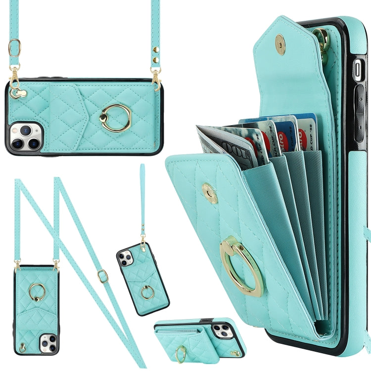 For iPhone 11 Pro Max Rhombic Texture Card Bag Phone Case with Long Lanyard(Mint Green) - iPhone 11 Pro Max Cases by buy2fix | Online Shopping UK | buy2fix