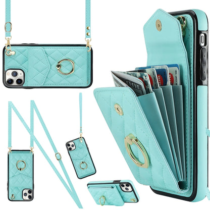 For iPhone 11 Pro Max Rhombic Texture Card Bag Phone Case with Long Lanyard(Mint Green) - iPhone 11 Pro Max Cases by buy2fix | Online Shopping UK | buy2fix