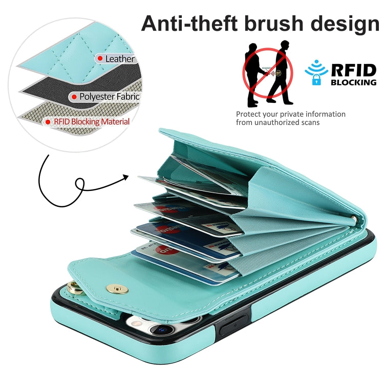 For iPhone 11 Pro Max Rhombic Texture Card Bag Phone Case with Long Lanyard(Mint Green) - iPhone 11 Pro Max Cases by buy2fix | Online Shopping UK | buy2fix