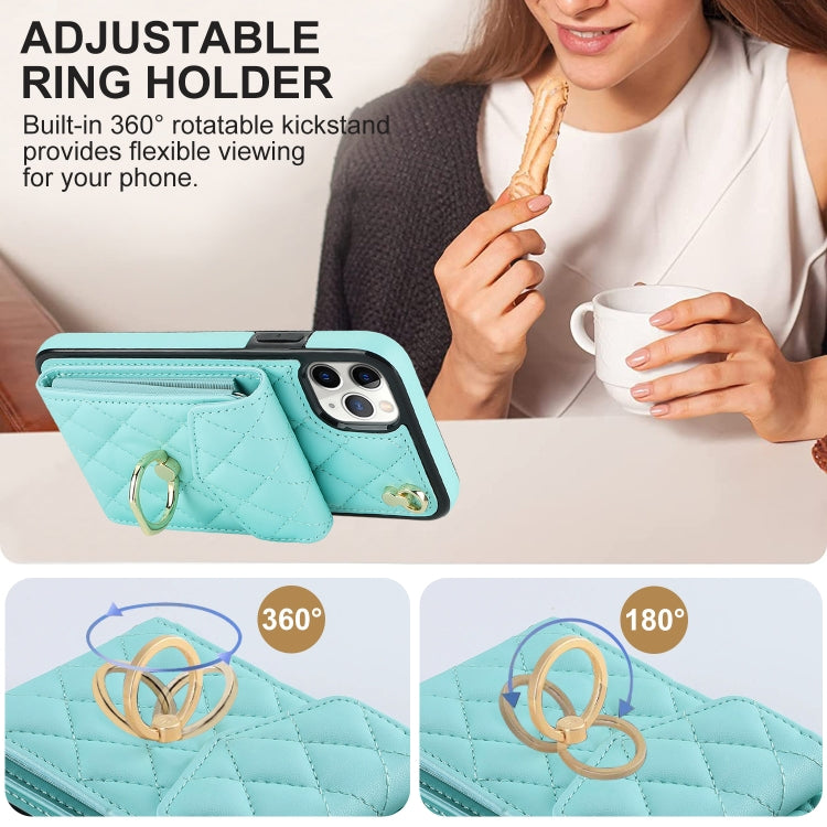 For iPhone 11 Pro Max Rhombic Texture Card Bag Phone Case with Long Lanyard(Mint Green) - iPhone 11 Pro Max Cases by buy2fix | Online Shopping UK | buy2fix