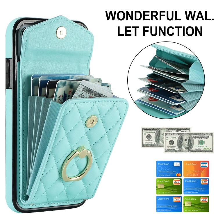 For iPhone 11 Pro Max Rhombic Texture Card Bag Phone Case with Long Lanyard(Mint Green) - iPhone 11 Pro Max Cases by buy2fix | Online Shopping UK | buy2fix