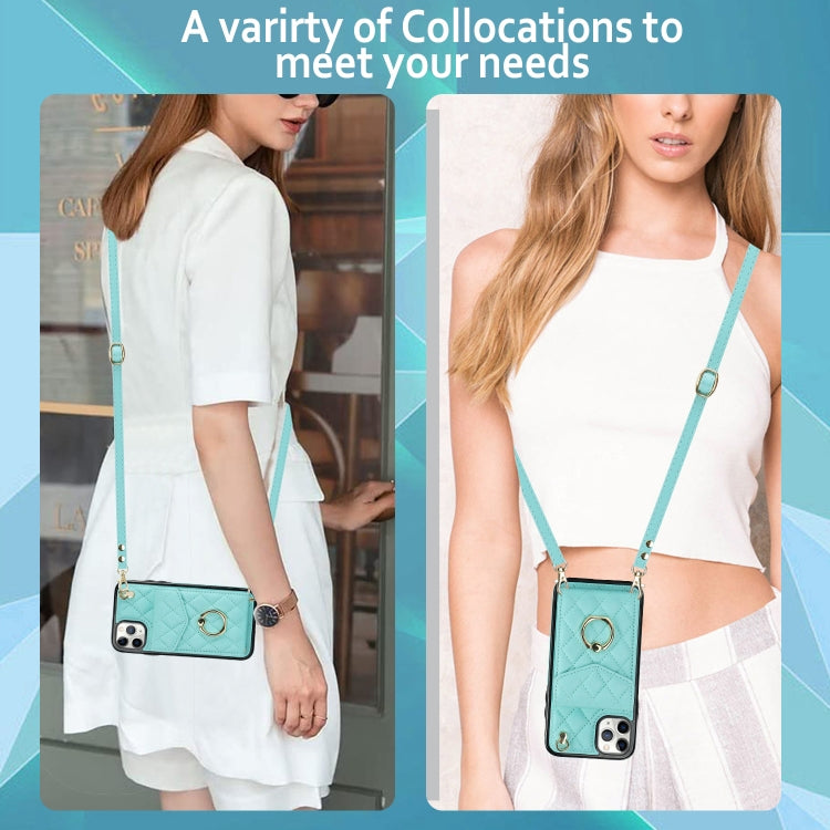 For iPhone 11 Pro Max Rhombic Texture Card Bag Phone Case with Long Lanyard(Mint Green) - iPhone 11 Pro Max Cases by buy2fix | Online Shopping UK | buy2fix