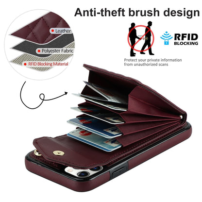 For iPhone 11 Pro Max Rhombic Texture Card Bag Phone Case with Long Lanyard(Wine Red) - iPhone 11 Pro Max Cases by buy2fix | Online Shopping UK | buy2fix