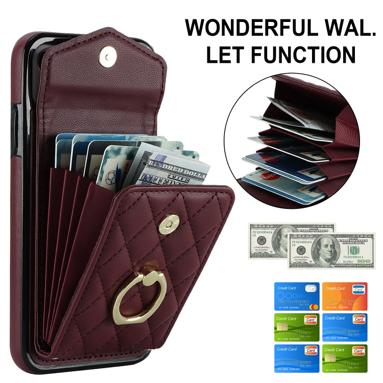For iPhone 11 Pro Max Rhombic Texture Card Bag Phone Case with Long Lanyard(Wine Red) - iPhone 11 Pro Max Cases by buy2fix | Online Shopping UK | buy2fix