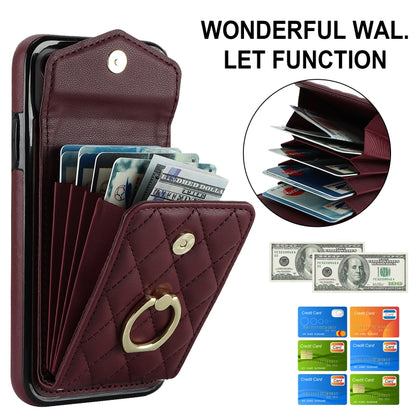 For iPhone 11 Pro Max Rhombic Texture Card Bag Phone Case with Long Lanyard(Wine Red) - iPhone 11 Pro Max Cases by buy2fix | Online Shopping UK | buy2fix