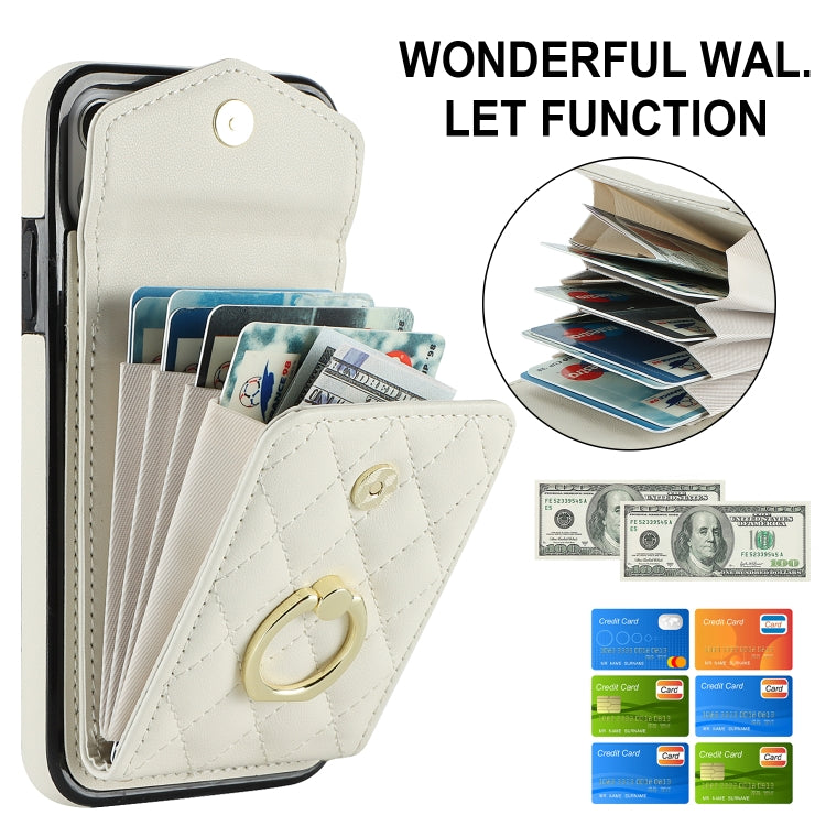 For iPhone 11 Rhombic Texture Card Bag Phone Case with Long Lanyard(White) - iPhone 11 Cases by buy2fix | Online Shopping UK | buy2fix